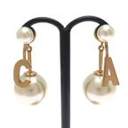 Dior Pearl Letter Charm Gold Earrings