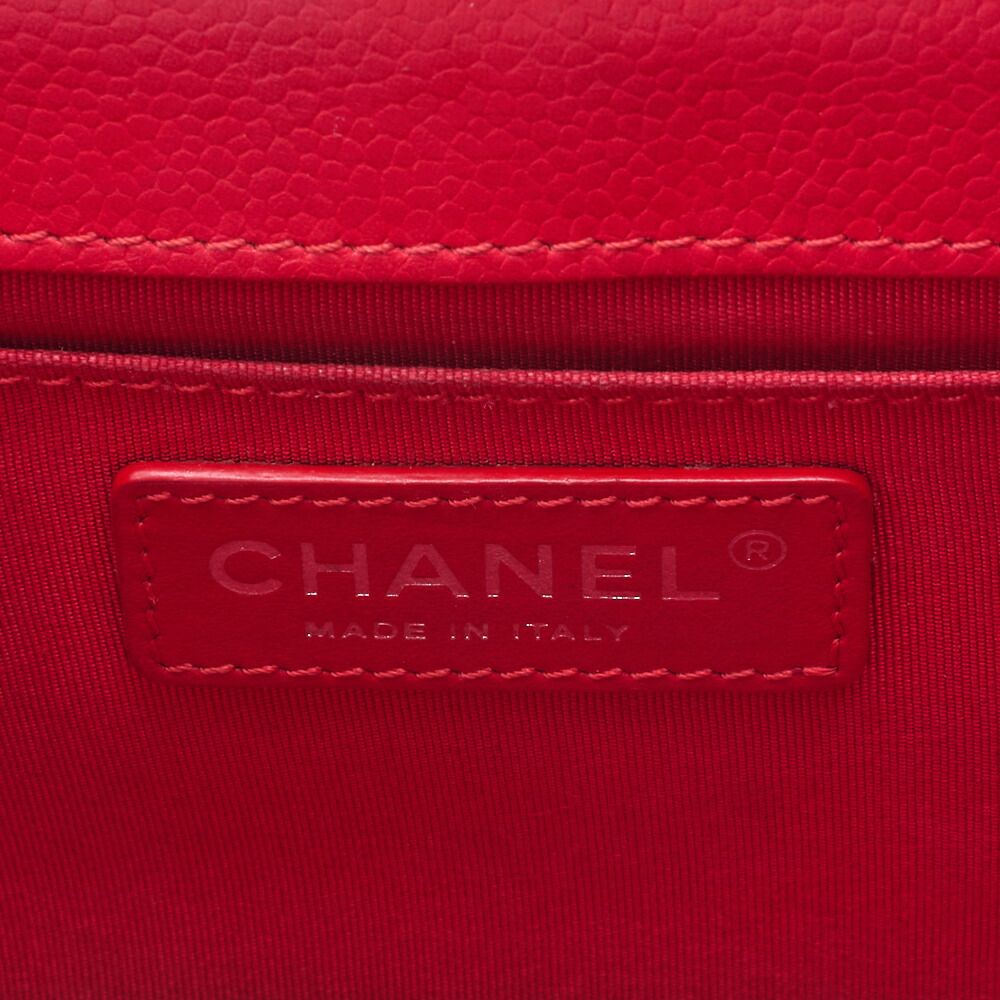 Chanel Quilted Coco Push Lock Chain Shoulder Caviar Leather Red — view 9