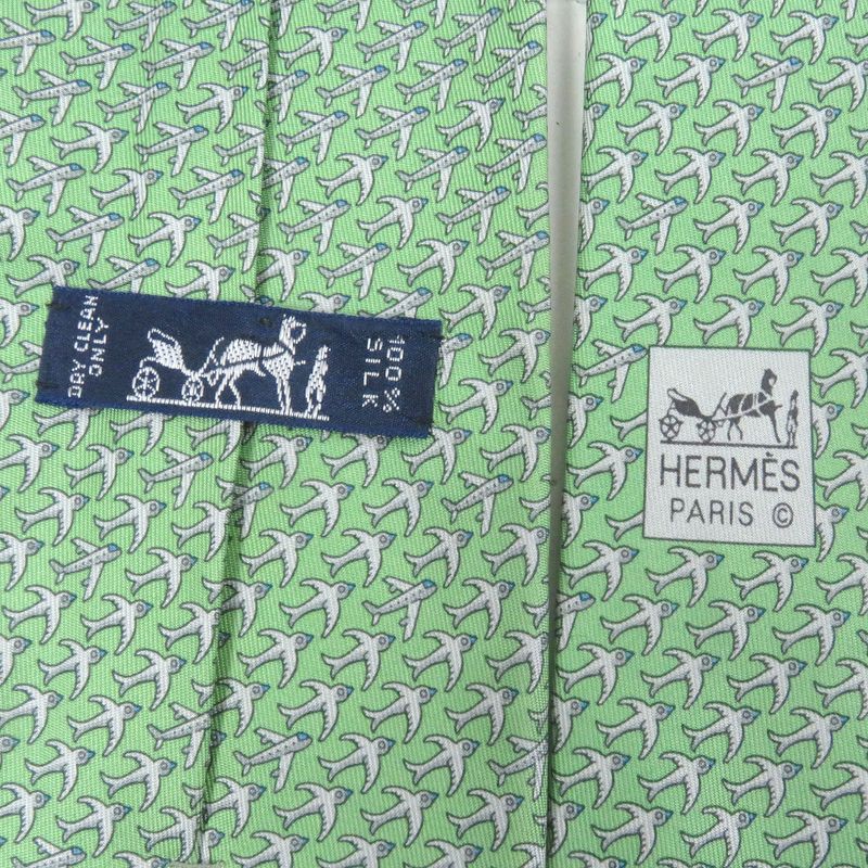Hermes 5598 ma Silk 100% Airplane Plane Plate All Over Pattern Wide Tie Green — view 5