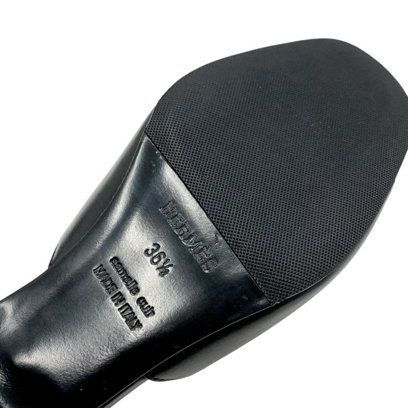 Hermes ELIA Sandals Shoes Leather Black Mule Circle Cut — view 8