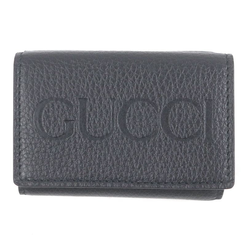 Gucci Leather Embossed Logo Compact Wallet Trifold Black