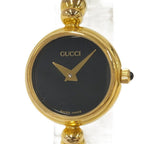 Gucci Bangle Watch SS Quartz Gold Plated Black Dial