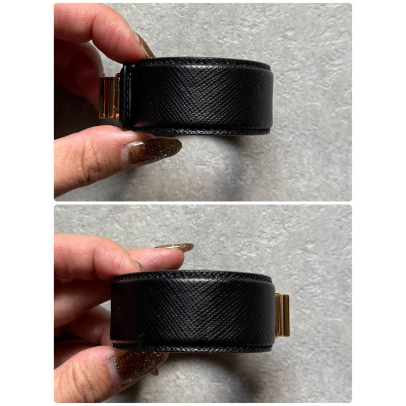 Prada Saffiano Leather Logo Belt Bracelet Turnlock Black Gold Size — view 7
