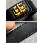 Prada Saffiano Leather Logo Belt Bracelet Turnlock Black Gold Size — view 8