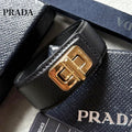 Prada Saffiano Leather Logo Belt Bracelet Turnlock Black Gold Size