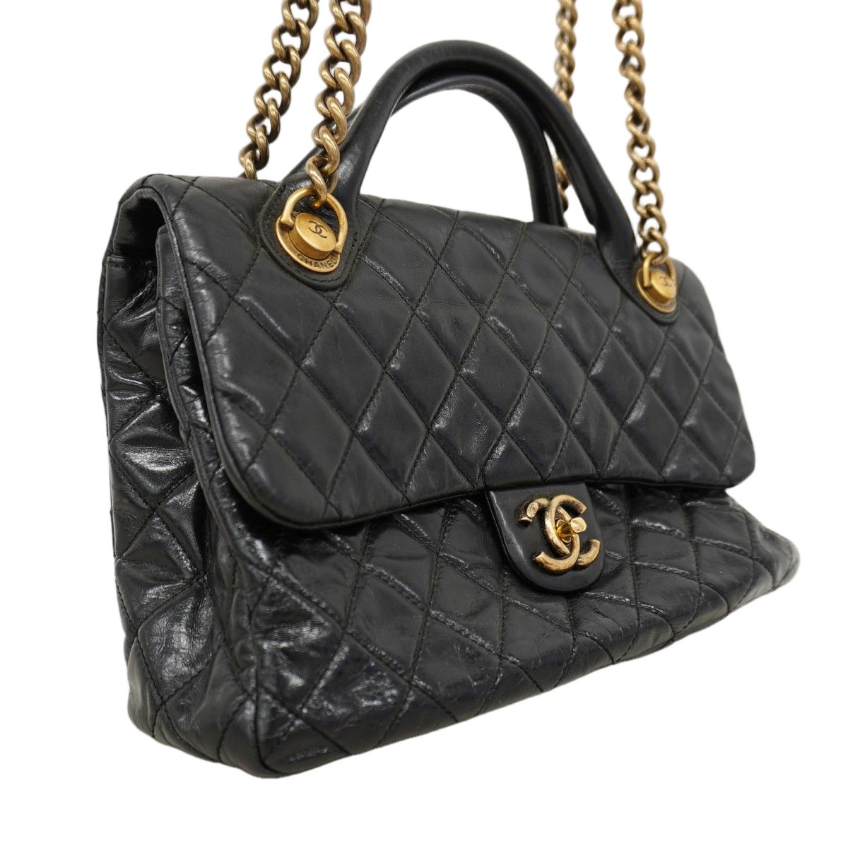 Chanel Handbag Quilted Lambskin Black Gold 2-Way — view 2