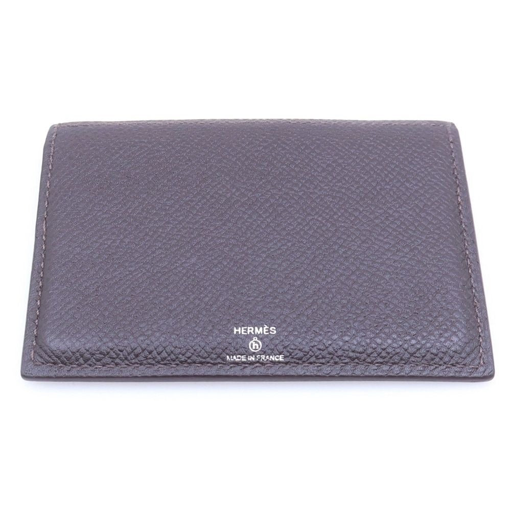 Hermes Petit Ash Natural History Leather Card Case Fixed Era Brown