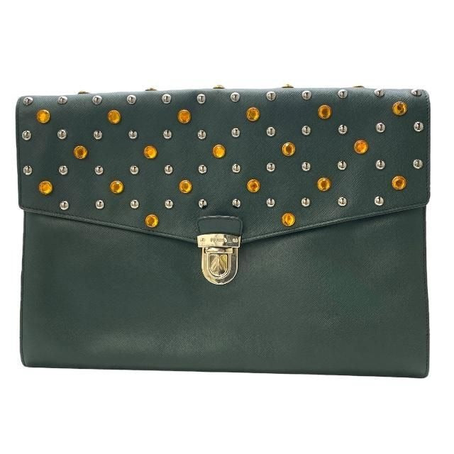 Prada Vr074 C Clutch Bag Second Pochette Studded Triangle Logo
