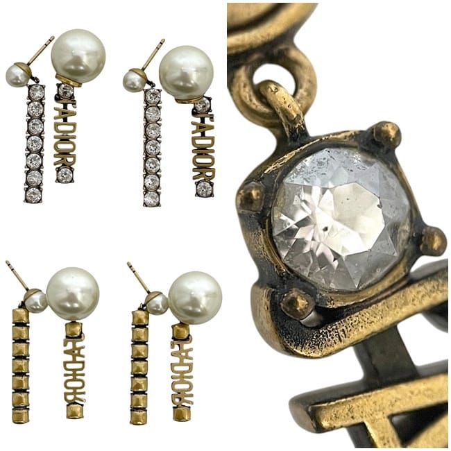 Dior Ja Earrings Gold GP Faux Pearl Rhinestone — view 6