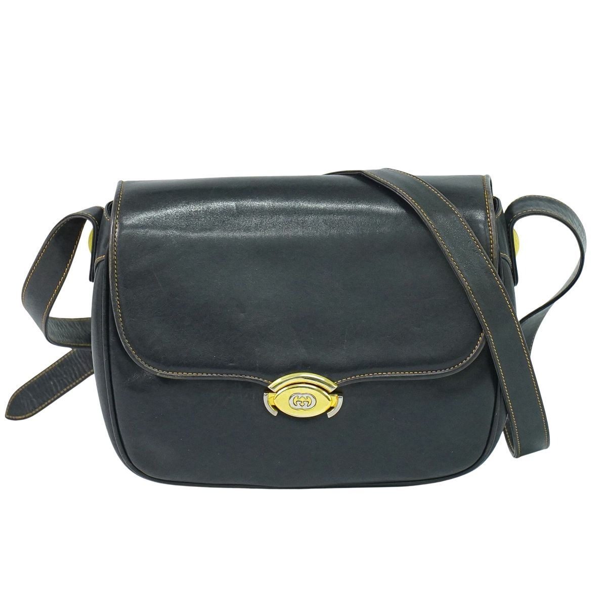 Gucci Interlocking Vintage Shoulder Bag Pochette Leather Navy