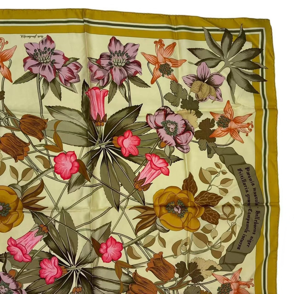 Hermes Scarf Carre 90 Silk Fleurs D'hellade Hellas Flower Yellow — view 3