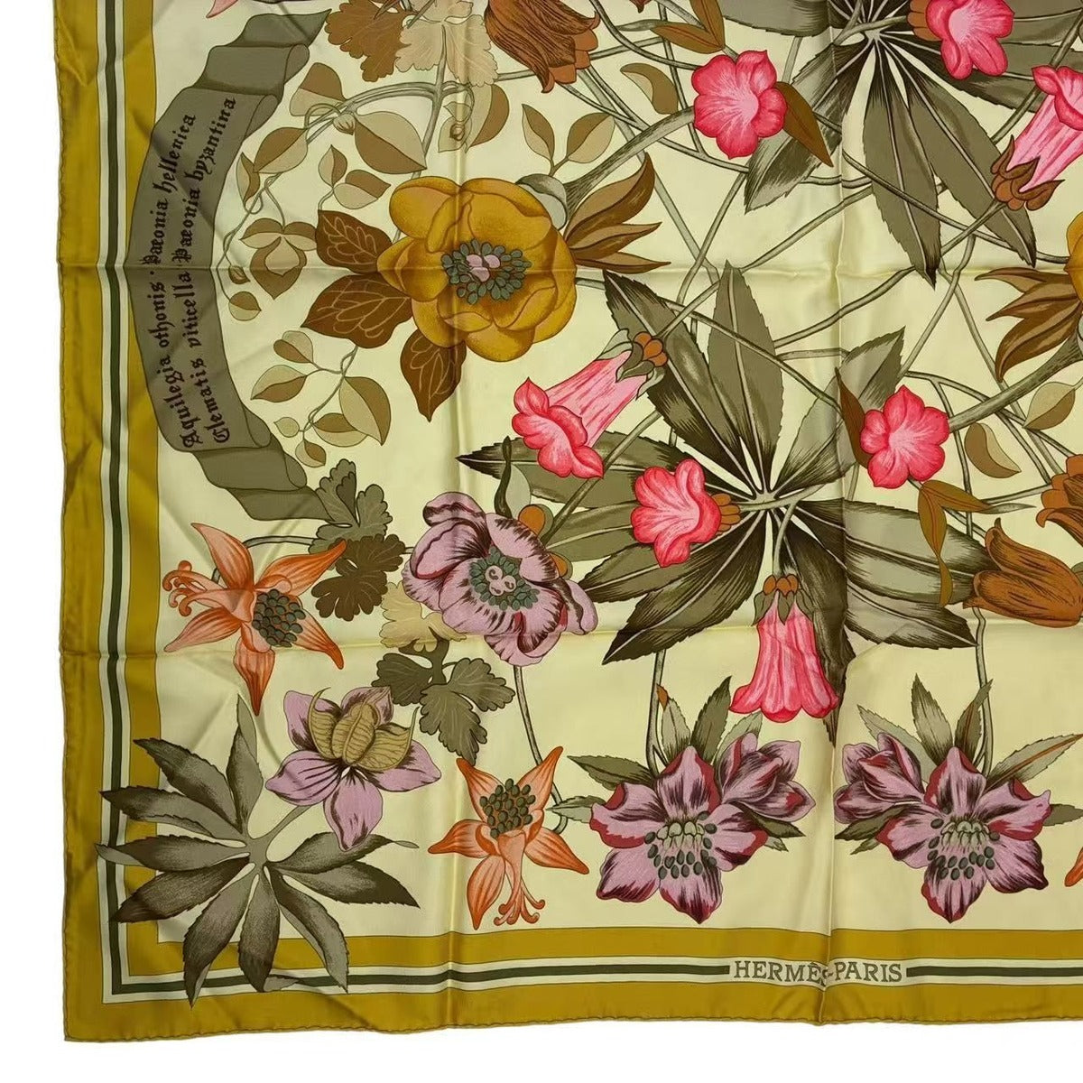 Hermes Scarf Carre 90 Silk Fleurs D'hellade Hellas Flower Yellow — view 5