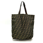 Fendi Tote Zucca Pattern Leather Canvas Brown