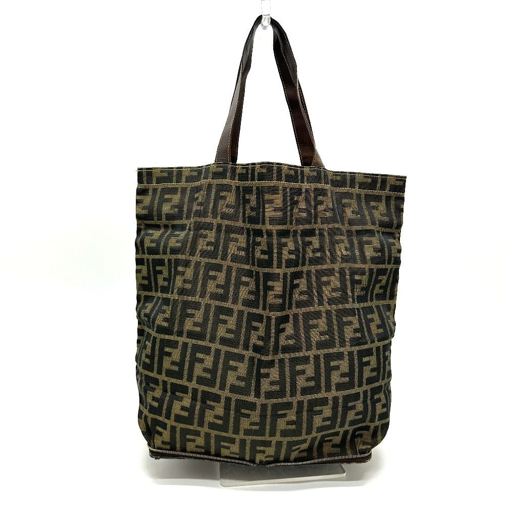 Fendi Tote Zucca Pattern Leather Canvas Brown