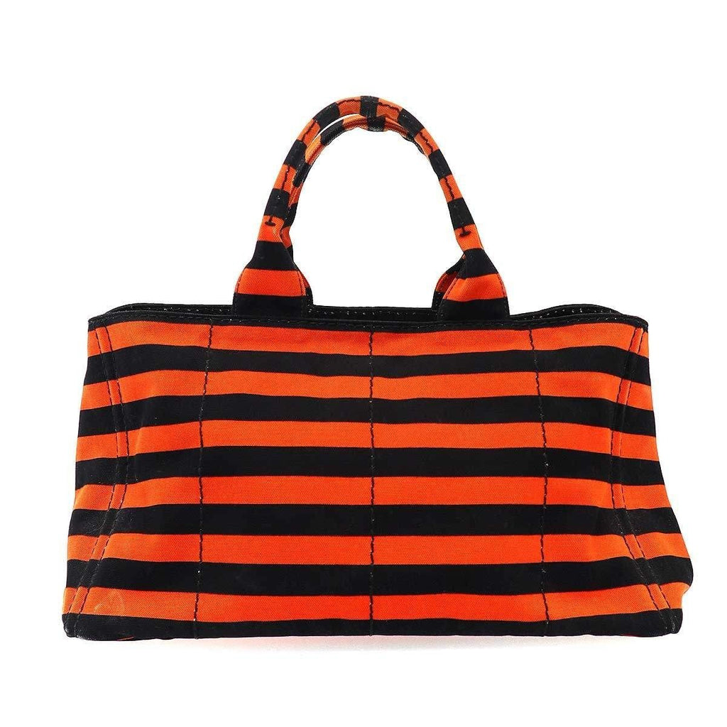 Prada Canapa Border Canvas Tote Red Black