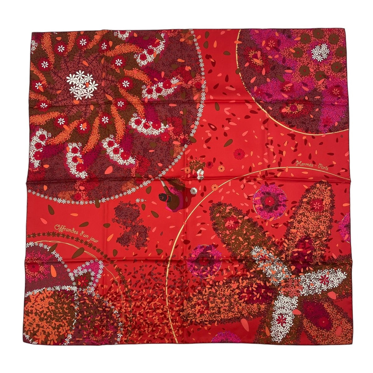 Hermes Scarf Carre 90 100% Silk Offrandes Dun Jour Flower Offering Red Box — view 2
