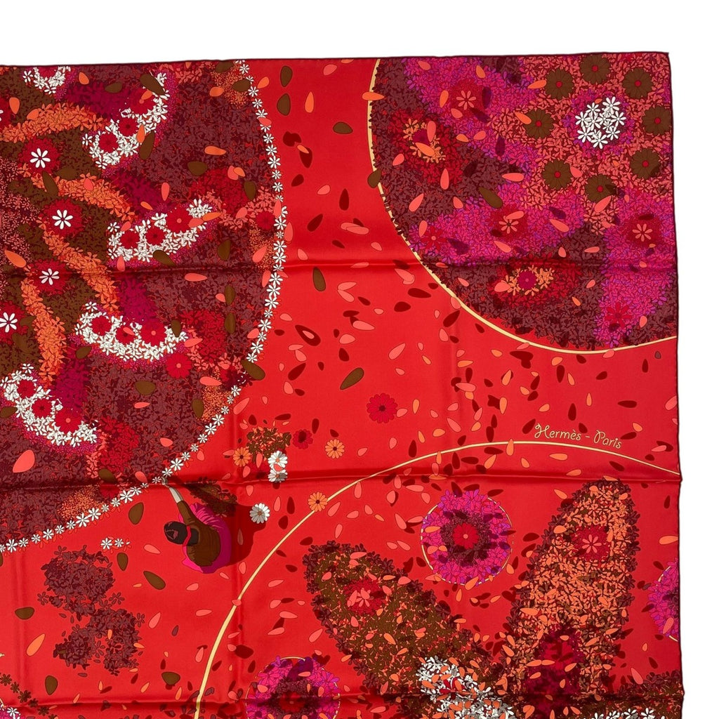 Hermes Scarf Carre 90 100% Silk Offrandes Dun Jour Flower Offering Red Box — view 4