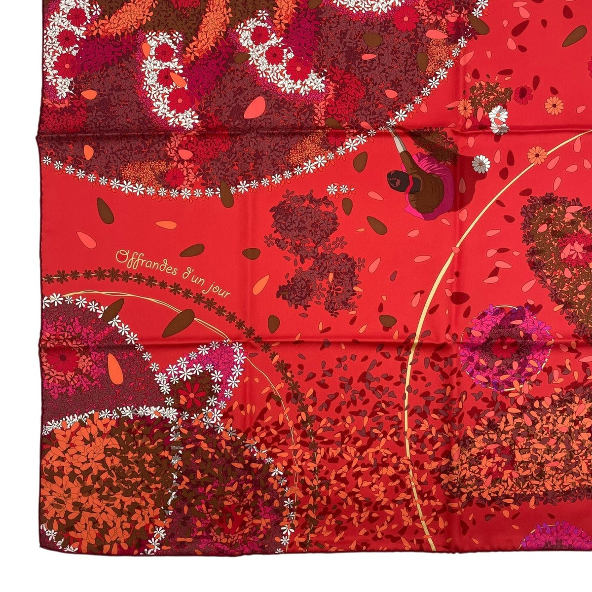 Hermes Scarf Carre 90 100% Silk Offrandes Dun Jour Flower Offering Red Box — view 5