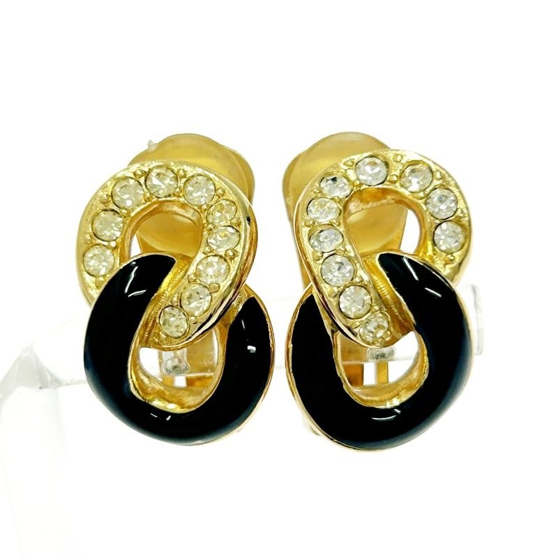 Christian Dior GP Rhinestone Earrings Gold Black — view 2