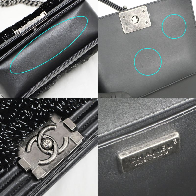 Chanel Chain Shoulder Bag Orirag Rabbit Fur Lamb Black — view 9