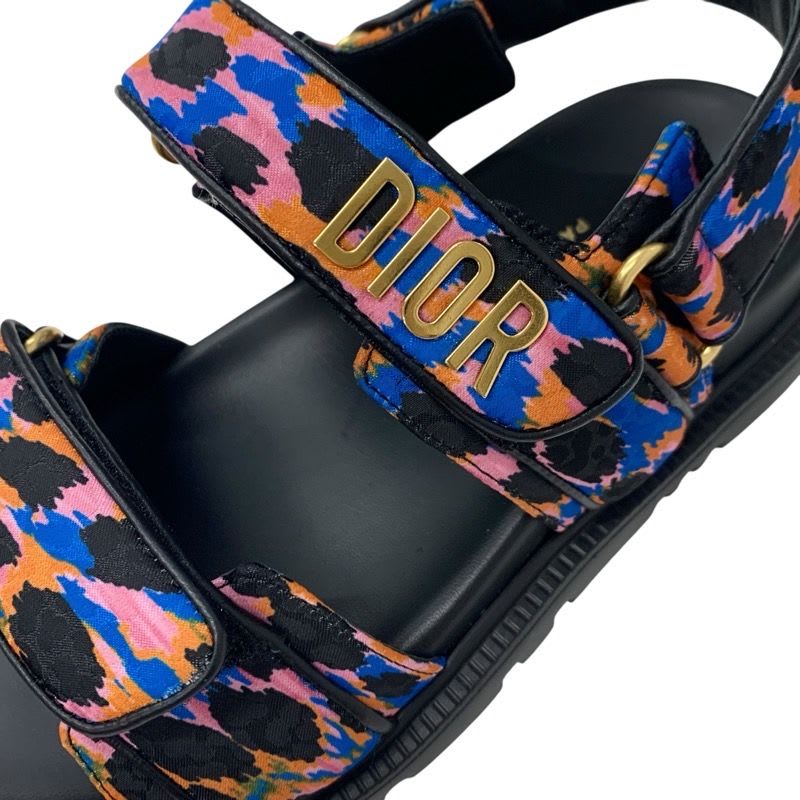 Christian Dioract Sandals Shoes Leather Black Multicolor Logo Velcro Strap — view 9