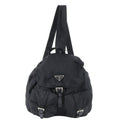 Prada Tessuto Nylon Triangle Logo Leather Backpack Black