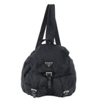 Prada Tessuto Nylon Triangle Logo Leather Backpack Black