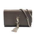 Saint Laurent Paris Kate Tassel Chain Wallet Shoulder Bag Leather Gray Silver
