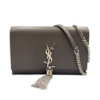 Saint Laurent Paris Kate Tassel Chain Wallet Shoulder Bag Leather Gray Silver