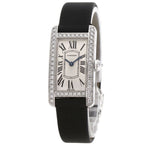 Cartier Tank American SM Bezel Diamond Watch 18K White Gold Satin X