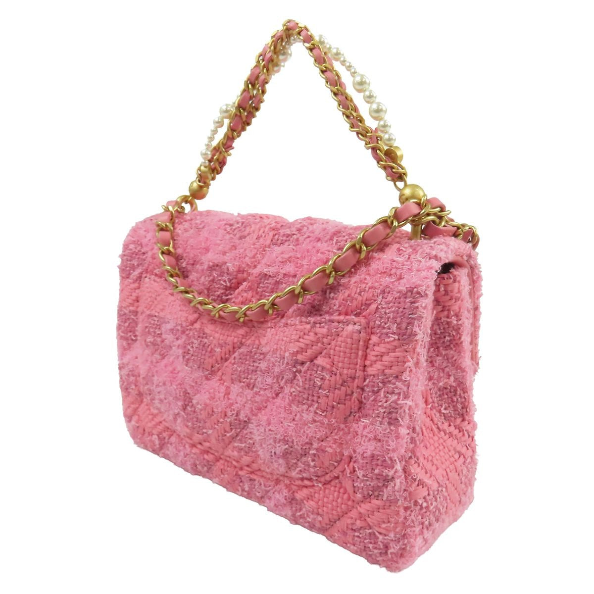 Chanel Chain Shoulder Bag Pink Gold Tweed Quilted Mini Flap — view 2