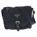 Prada Tessuto Black Silver Nylon Leather Shoulder Bag