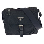 Prada Tessuto Black Silver Nylon Leather Shoulder Bag