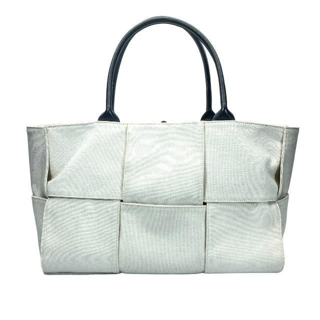 Bottega Veneta Arco Tote Handbag Intrecciato Canvas Leather White Black — view 2