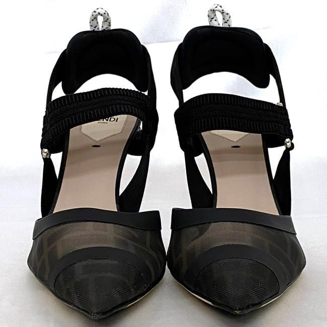 Fendi Mesh Suring Back Shoes High Heel Black — view 4