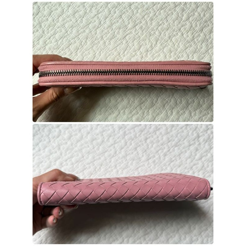 Bottega Veneta Intrecciato Round Zipper Long Wallet Leather Pink — view 2