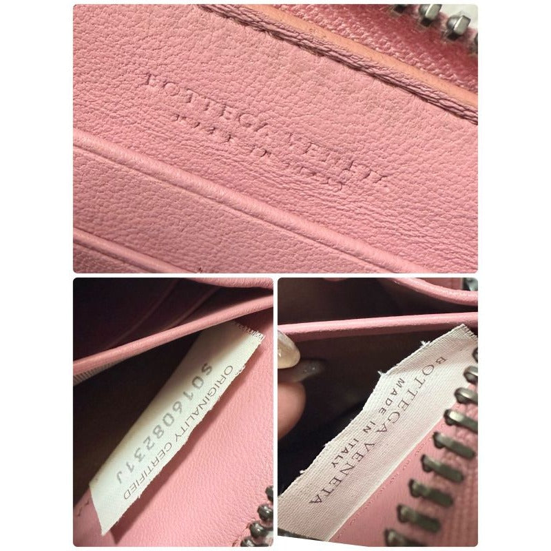 Bottega Veneta Intrecciato Round Zipper Long Wallet Leather Pink — view 4