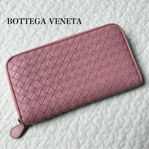 Bottega Veneta Intrecciato Round Zipper Long Wallet Leather Pink