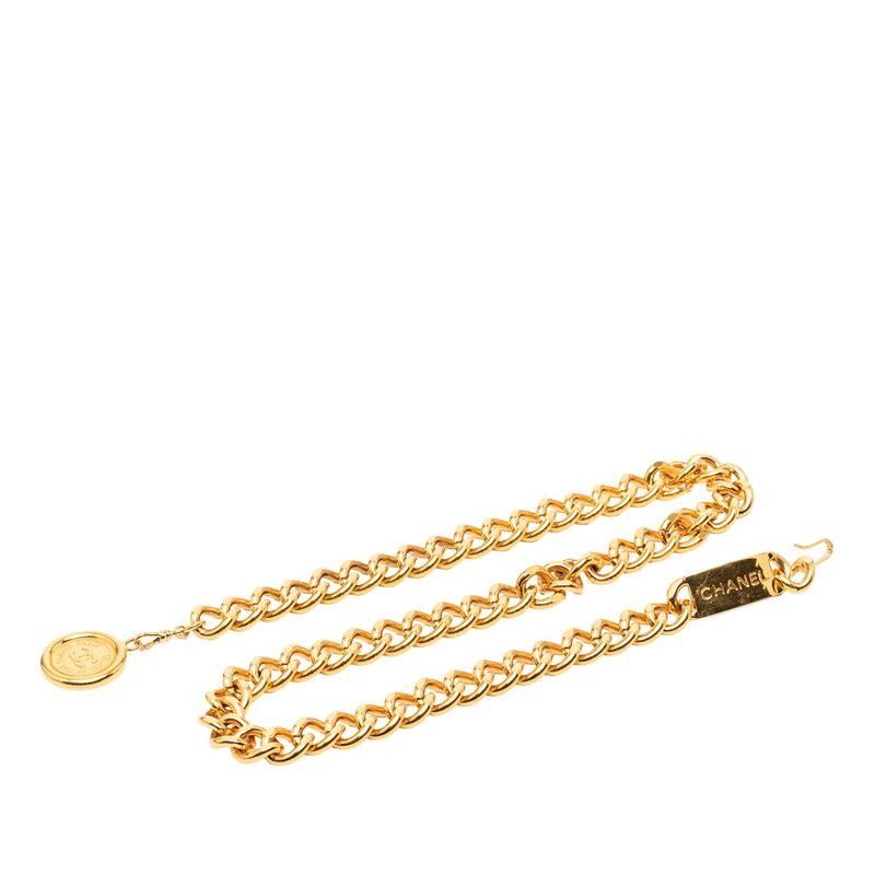 Chanel CC Logo 31 Rue Cambon Vintage Coin Plate Chain Belt Gold Plated