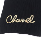 Chanel Cashmere Writing Logo Embroidery Sequin Knit Scarf Shawl Black — view 4