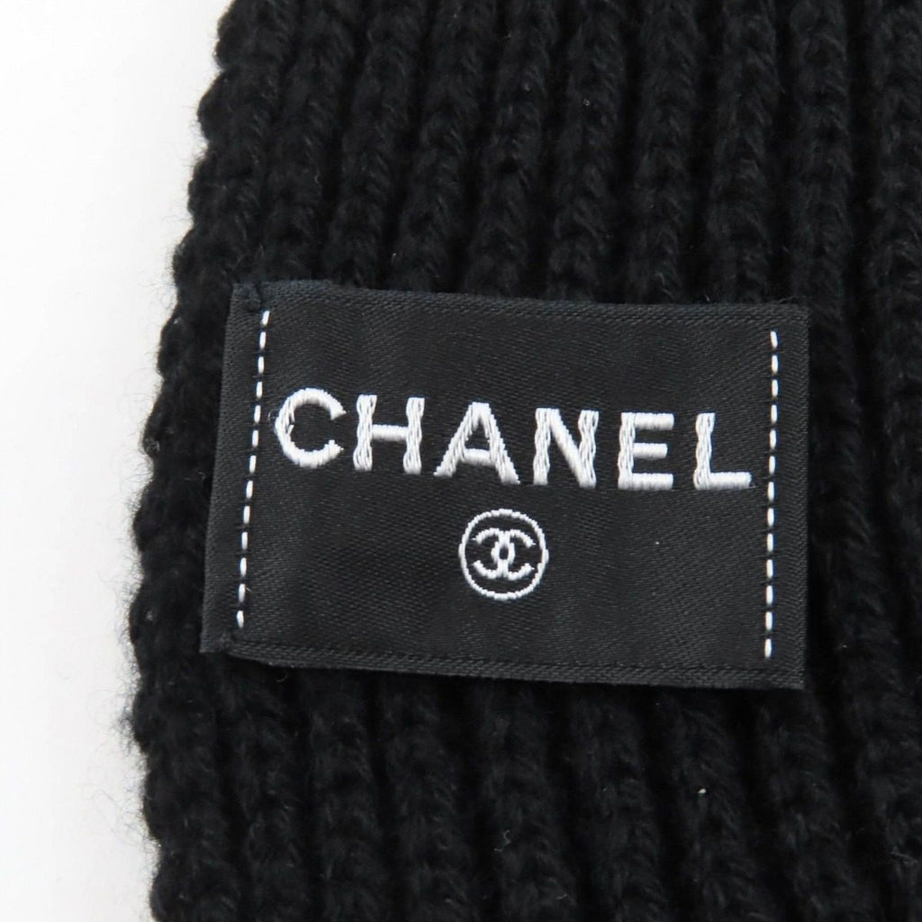 Chanel Cashmere Writing Logo Embroidery Sequin Knit Scarf Shawl Black — view 5