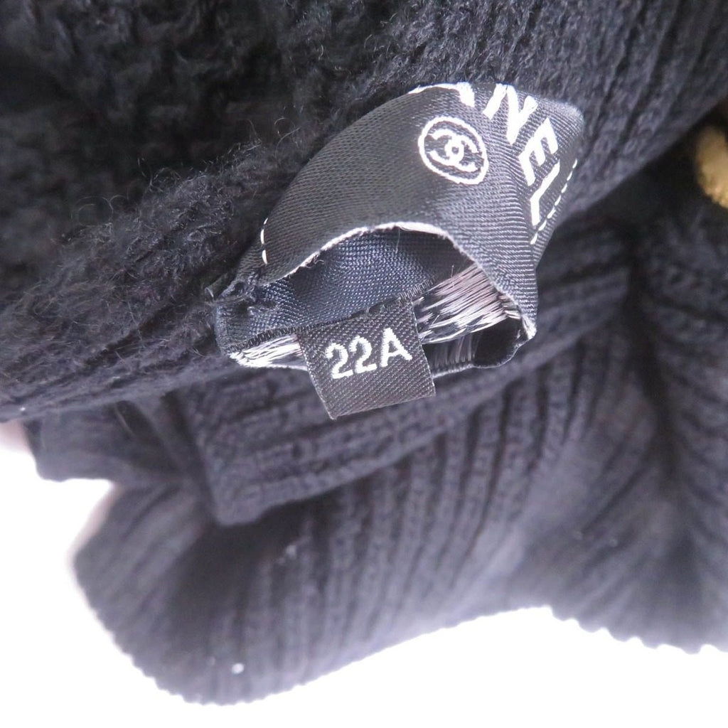 Chanel Cashmere Writing Logo Embroidery Sequin Knit Scarf Shawl Black — view 7