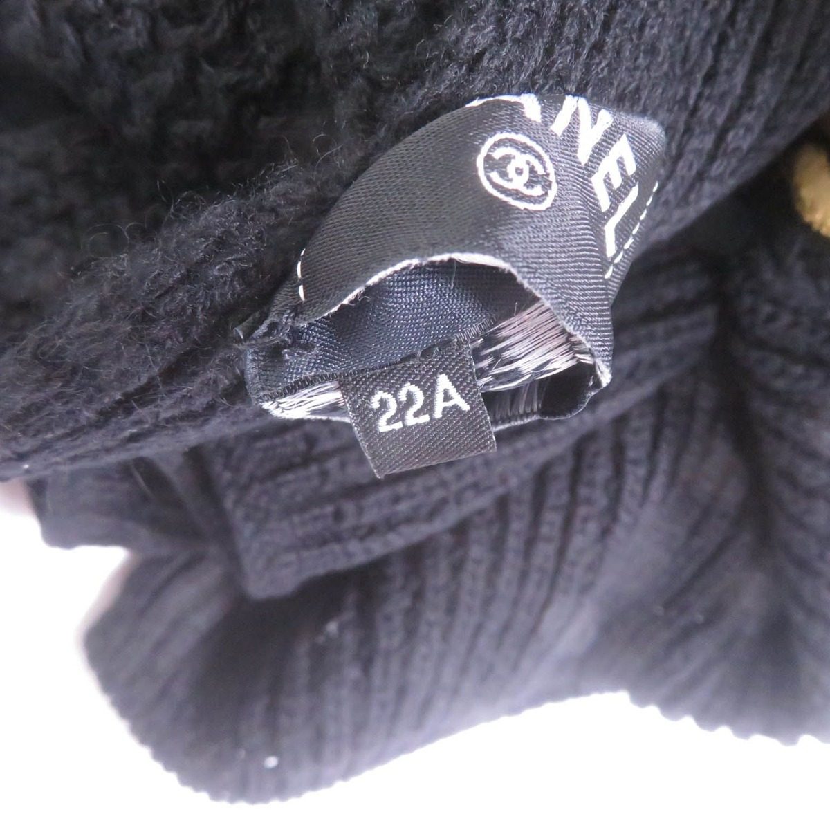 Chanel Cashmere Writing Logo Embroidery Sequin Knit Scarf Shawl Black — view 7