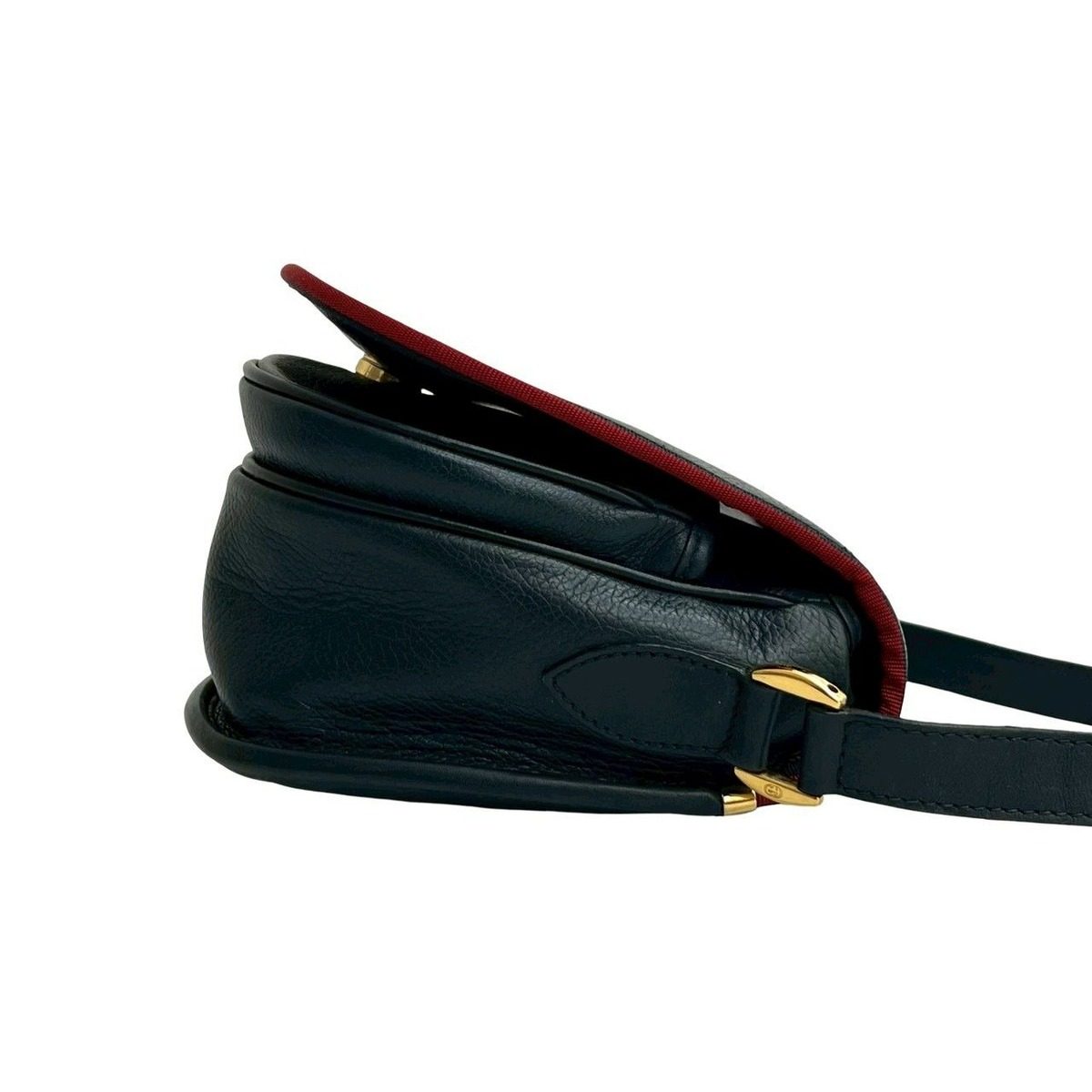 Gucci Vintage GG Logo Leather Shoulder Bag Pochette Crossbody Navy Red — view 6
