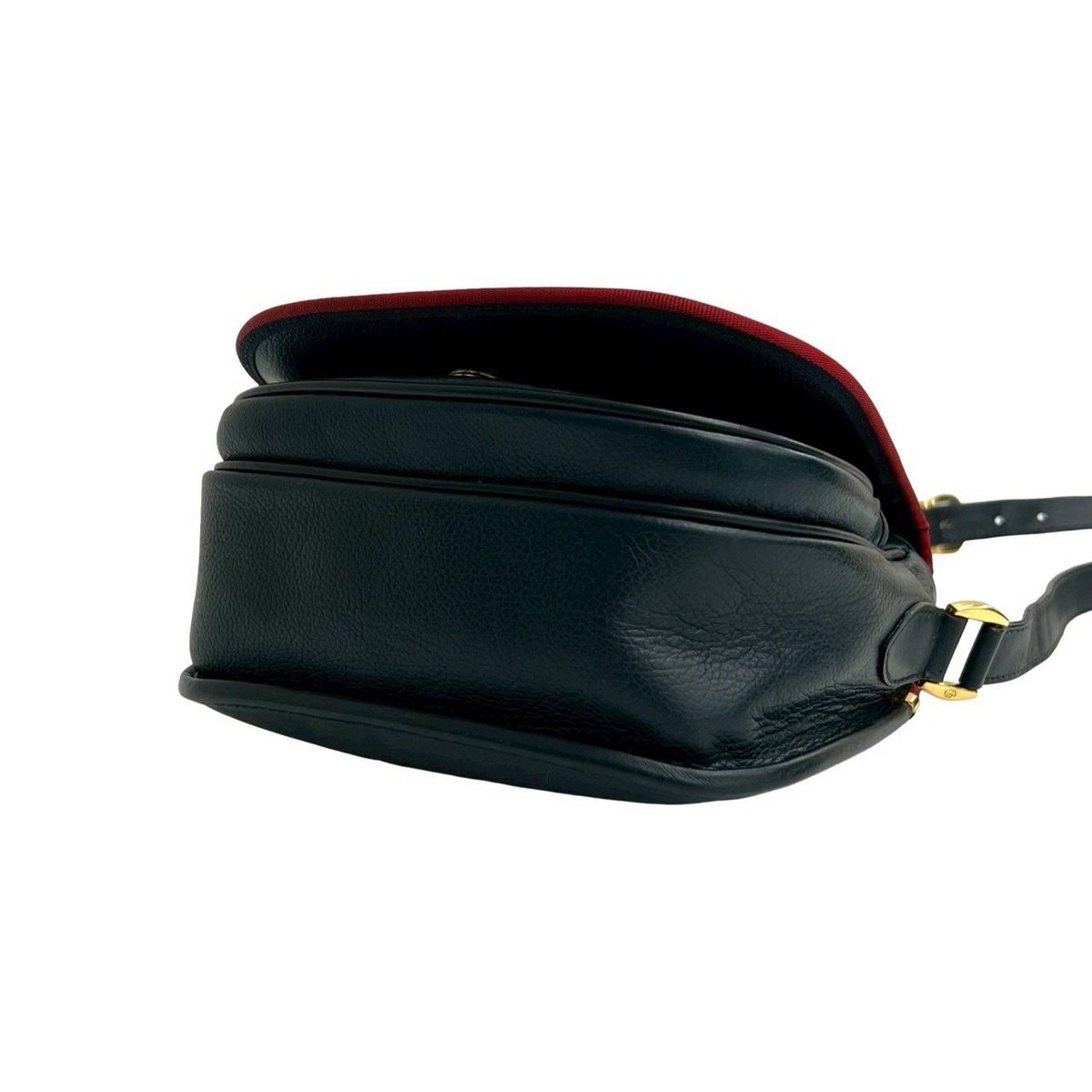 Gucci Vintage GG Logo Leather Shoulder Bag Pochette Crossbody Navy Red — view 8