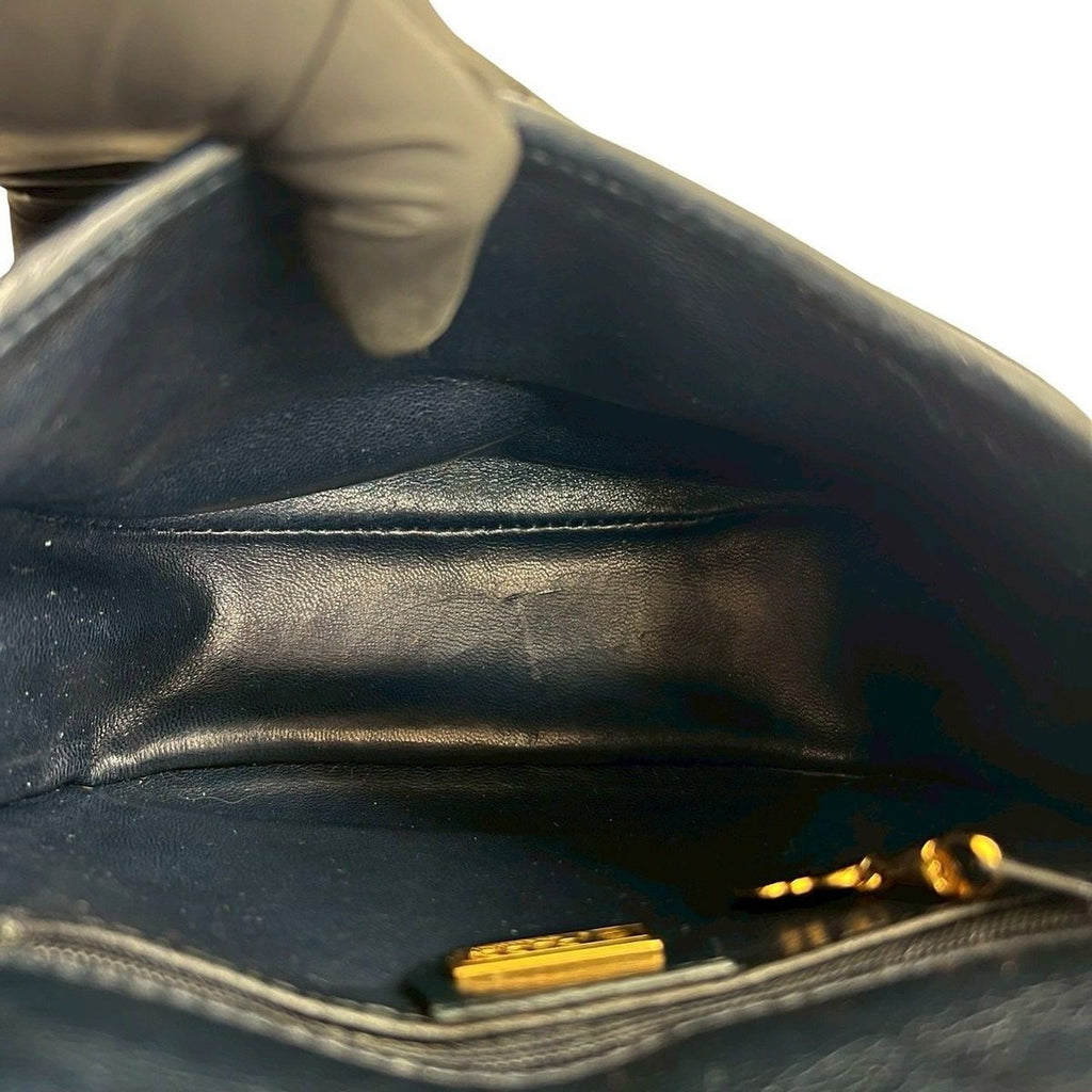 Gucci Vintage GG Logo Leather Shoulder Bag Pochette Crossbody Navy Red — view 9