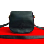 Gucci Vintage GG Logo Leather Shoulder Bag Pochette Crossbody Navy Red