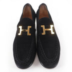 Hermes Vintage Constance Gold Hhardware Suede Leather Loafer Black 37 — view 3
