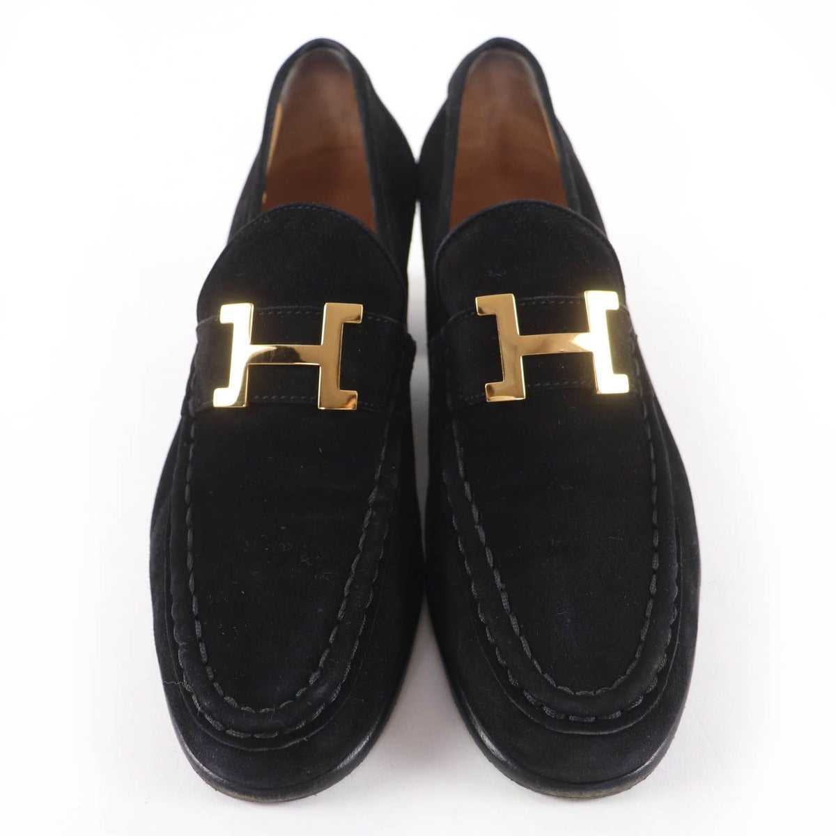 Hermes Vintage Constance Gold Hhardware Suede Leather Loafer Black 37 — view 3