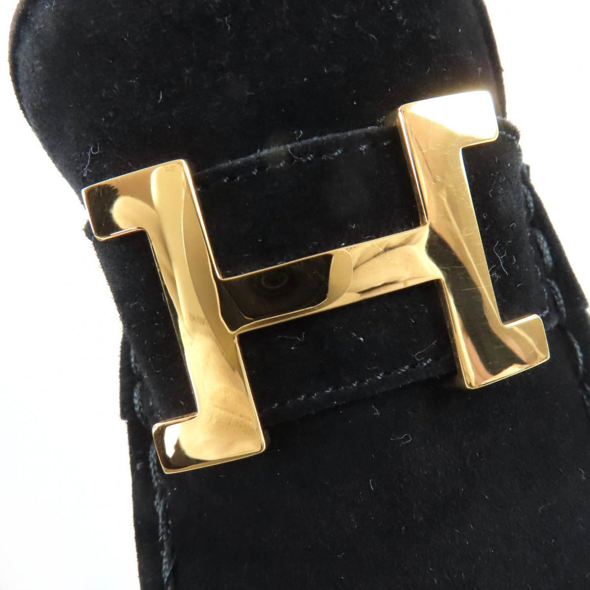 Hermes Vintage Constance Gold Hhardware Suede Leather Loafer Black 37 — view 8